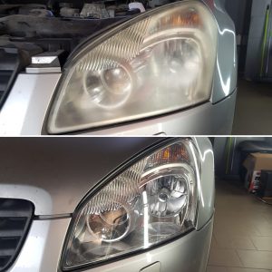 Obraz przed i po polerowaniu lampy